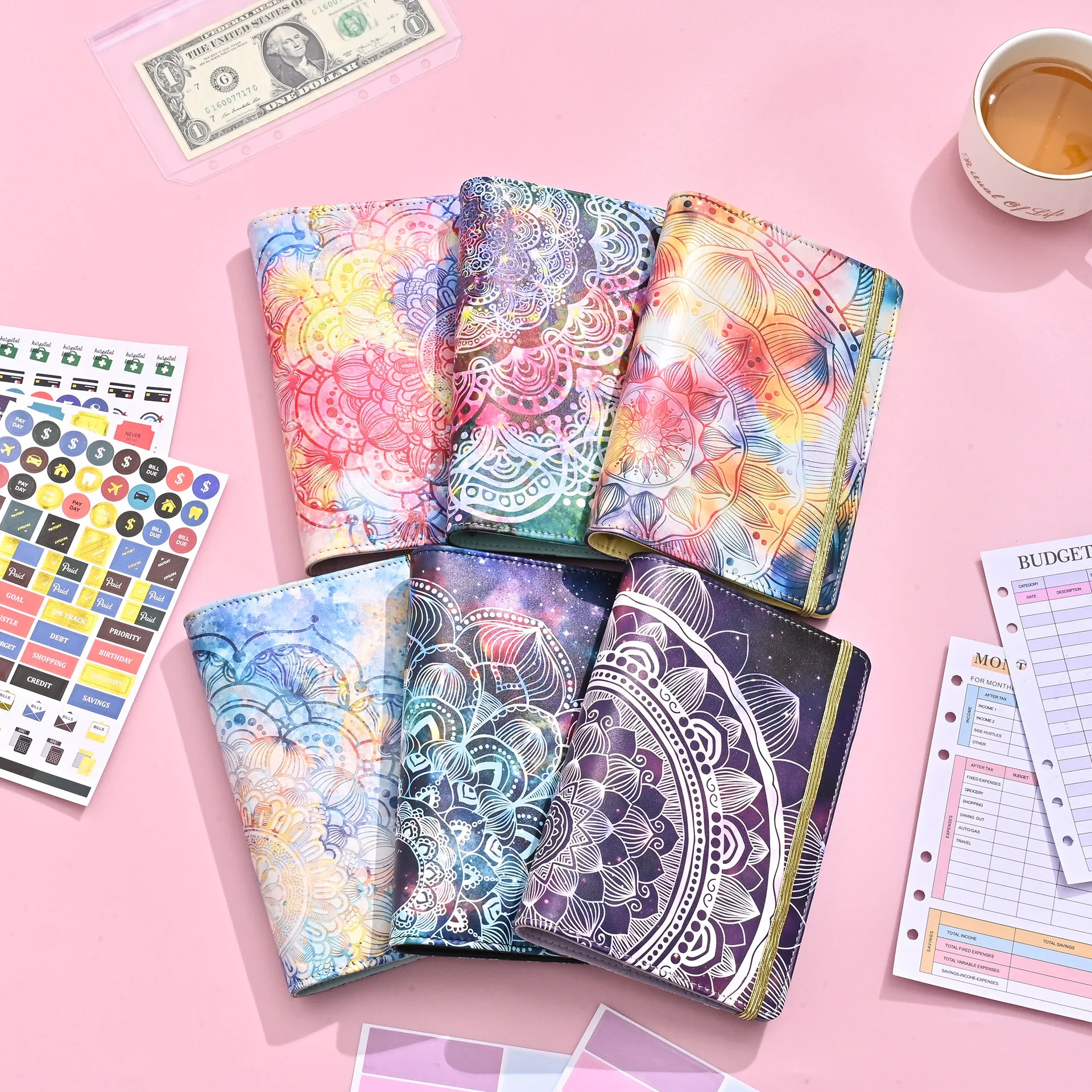 A6 Budget Binder Planner With Monthly Schedule Envelopes Colorful PU Leather Notebook Binder With 8 PCS A6 Binder Pockets 6