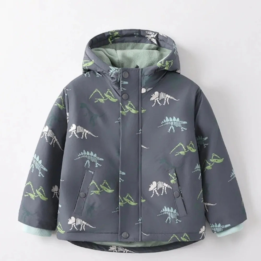 New Dinosaur Children's Jackets Winter Cartoon Fashion Warm Boys Cotton Clothes Cotton Hooded Coat Kid's Clothing