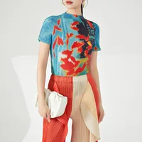Vintage Fish Print American Folds Tees Summer Camisetas Irregular Slim Waist Tops Turtleneck Y2k Women Tshirts - Image 3