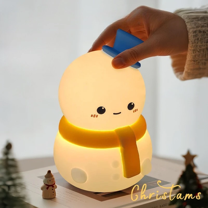 Christmas Snowman Night Light - Tap Control Color Changing | Garden Christmas Toy Bedroom Bedside Ambient Lamp Practical