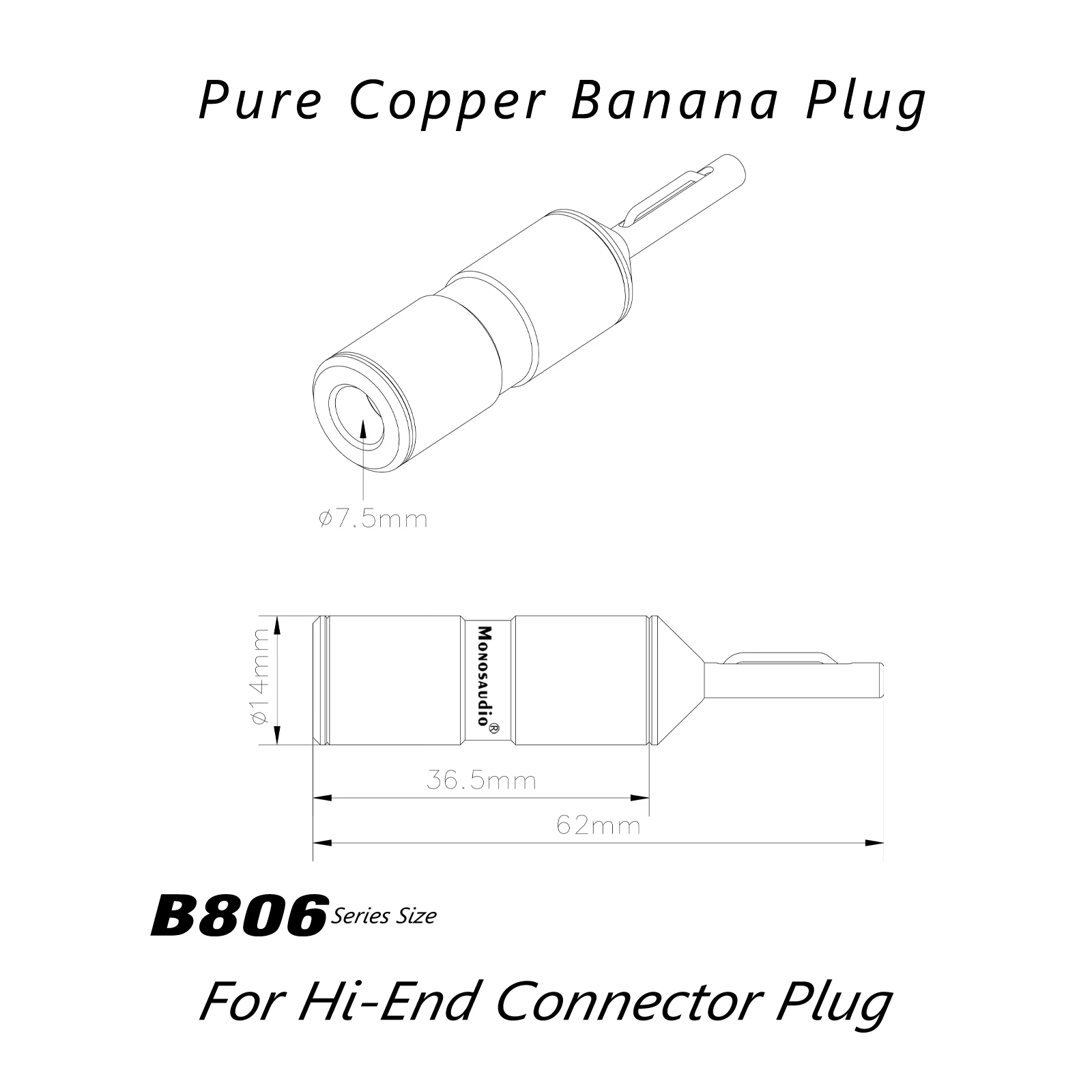 Monosaudio Audiophile 바나나 플러그 하이 엔드 순수 구리 로듐/금도금 B806R/G 터미널 잭 스피커 케이블 커넥터 플러그
