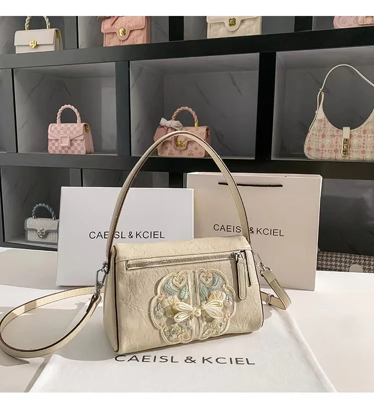 High Quality Textured Leather Embroidery Lace Pillow Bag Women Fashion Handbag Lady Purse Female Shoulder Crossbody Bag