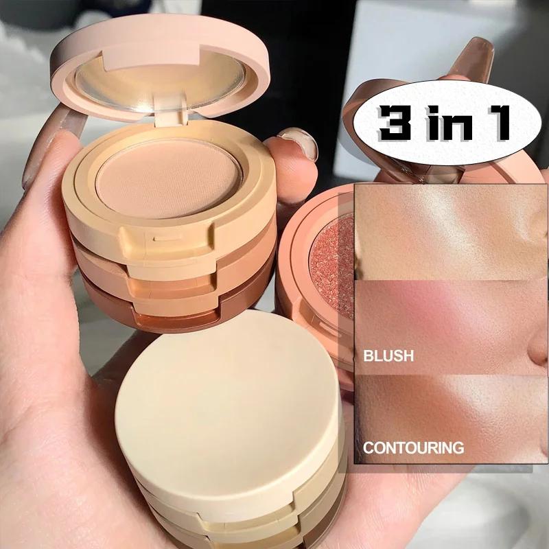 Contouring Highlight Blush 3 In 1 All-in-one Palette Face Brightening Matte Eye Shadow Contouring Palette  Cosmetics