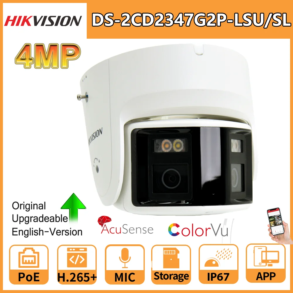

Hikvision 4MP Panoramic ColorVu IP Camera DS-2CD2347G2P-LSU/SL 2K Turret Security Double Lens Color Night Built-in Mic Speaker