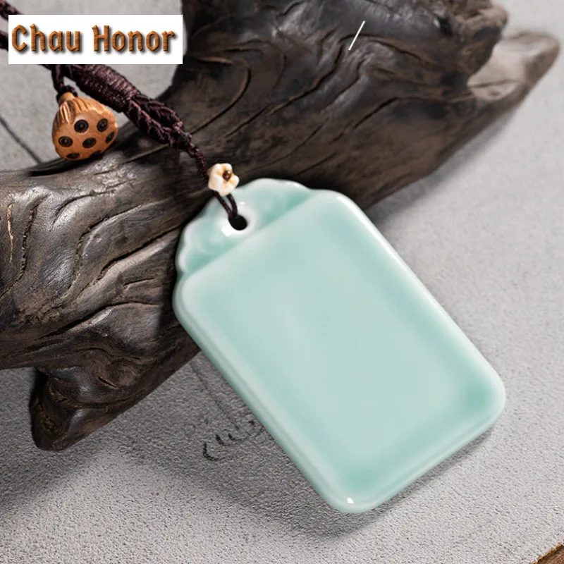 Handmade Celadon Safeness Lucky Pendant Ceramic Jewelry Wordless Brand Pendant Retro =Decoration Accessories Workmanship Gifts