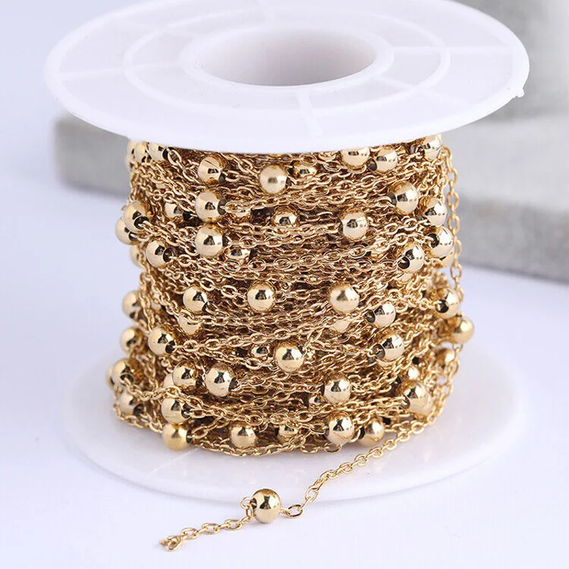 

2meters 18k Gold Plated Stainless Steel Chain 4mm Beaded Chain for Women Necklace Bracelet Making Supplies