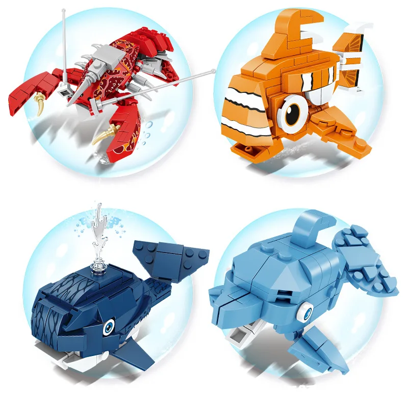Creative Ocean World Animal Building Block Model Lobster Whale - Main Image