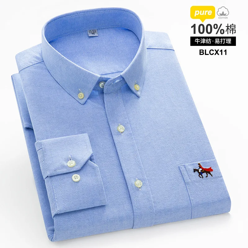 

5XL100% cotton Spring and autumn men's shirt long sleeve plaid Oxford woven non-ironing anti-wrinkle casual stripe embroidery