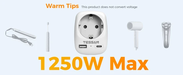 Caricatore Viaggio Internazionale Adattatore Viaggio Europa Con USB E Type C - Convertitore Da Presa US A Tipo C, Doppia USB Adattatore Universale 2500W - Foto 8
