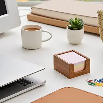 Organizer da Scrivania in Legno con 3 Portapenne, Porta Blocco Note Adesivo e Supporto per Matite