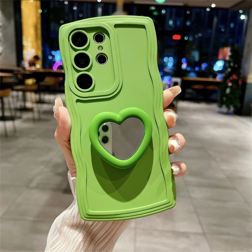 Stylish Love Heart Mirror Stand Silicone Phone Case