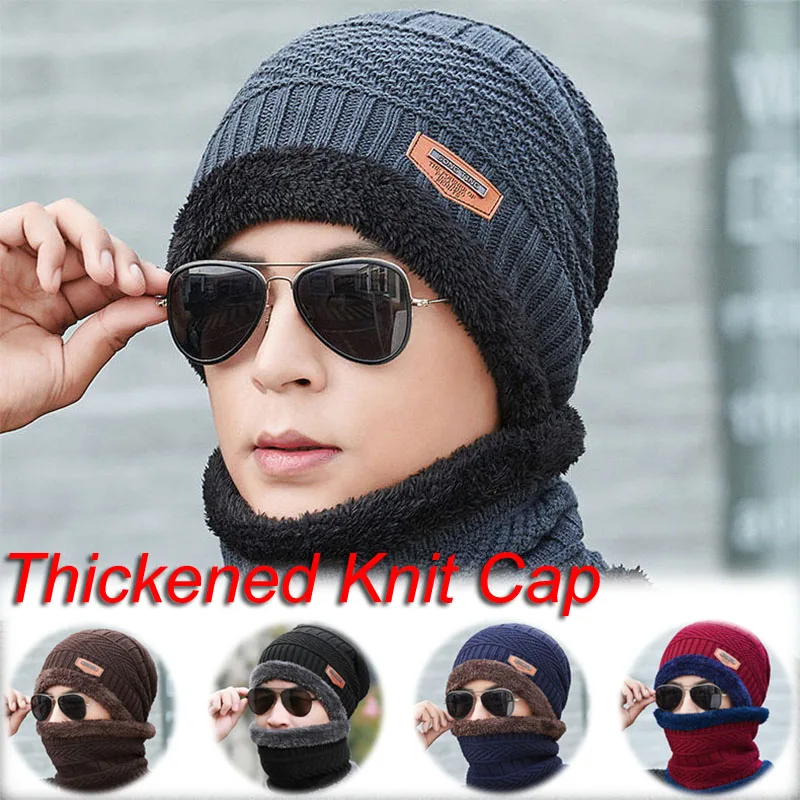 Winter Fleece Scarf Hat Set Thicken Plush Warm Beanie Wool Knit Cap Neck Mask for Men Women Outdoor Cycling Ski Hiking
