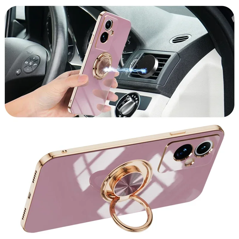 Plating Gloss Surface Silicone Case with Ring Holder Cover