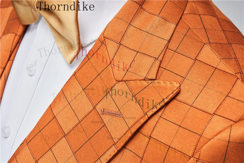 Thorndike Elegant Orange Single Breasted Men Suit Wedding Tuxedos Groom Suits For Male Business Men (Jacket+Pants+Vest)