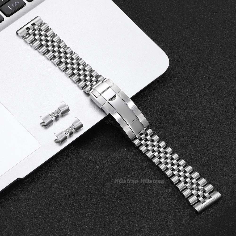 Luxury Stainless Steel Watch Strap with Flat Curved End Bracelet Design