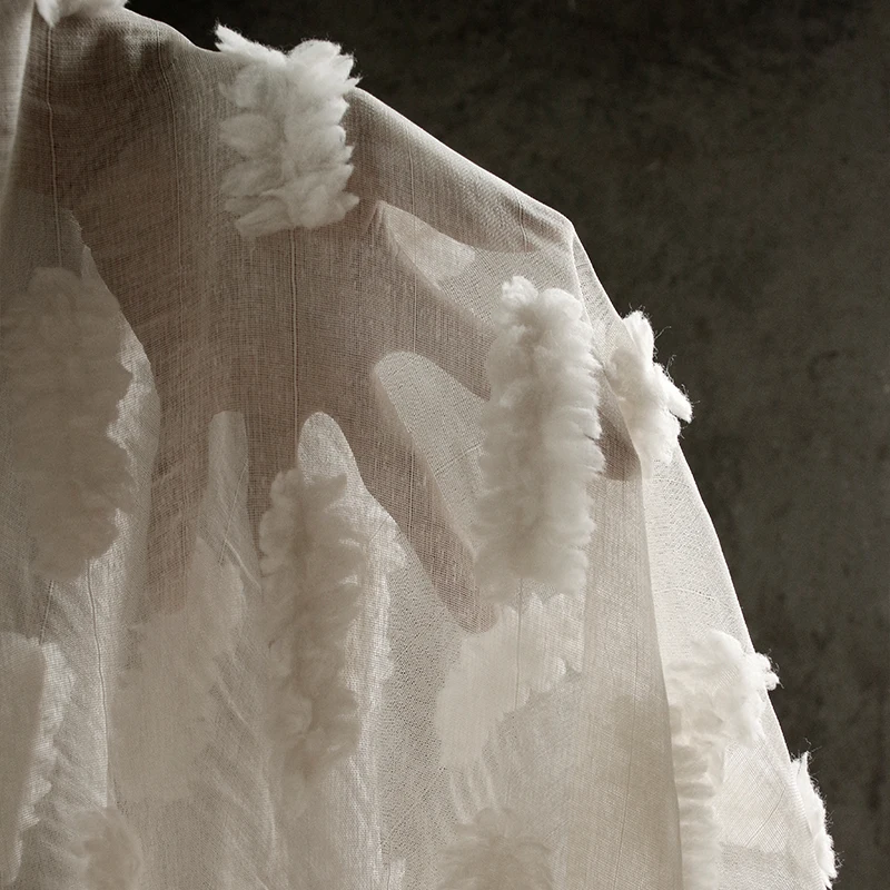 Creative Three-dimensional Hair Texture Beige Micro Perspective Gauze Fabric Handmade Clothing Designer Fabric