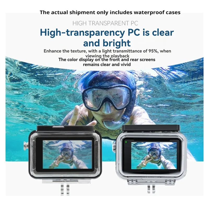 TELESIN Boîtier étanche pour DJI Action 5 Pro, Action 4 et Action 3 submergé dans l'eau, démontrant sa résistance.