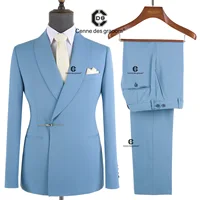 Cenne Des Graoom 2025 New Elegant Blue Suits for Men Metal Side Release Buckle 2 Pieces Set High Quality Wedding Party Dinner 1