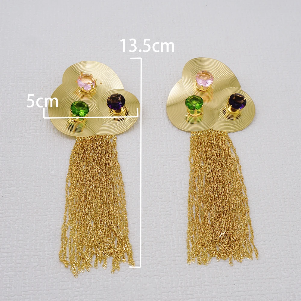 Bohemian Tassel Earrings Jewelry For Women Gold Color Italian Lady Design Crystal Drop Dangle Earrings Party Gifts