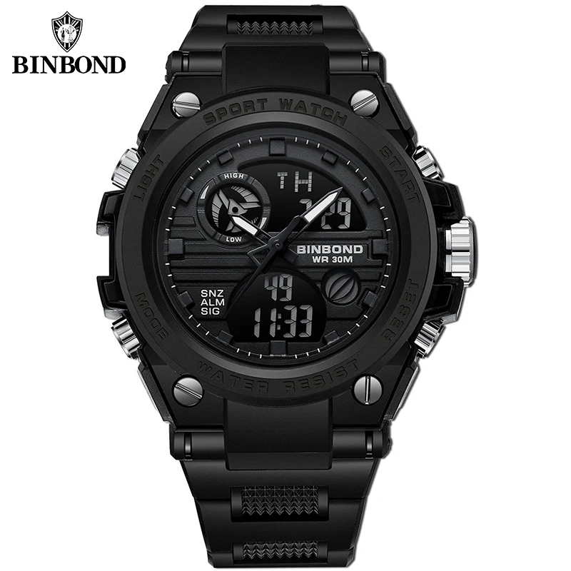 

BINBOND B885 New Fashion Outdoors Quartz Luxury Men Watch 30M Waterproof Multifunctional LED Luminous Sport Casual Men Watches