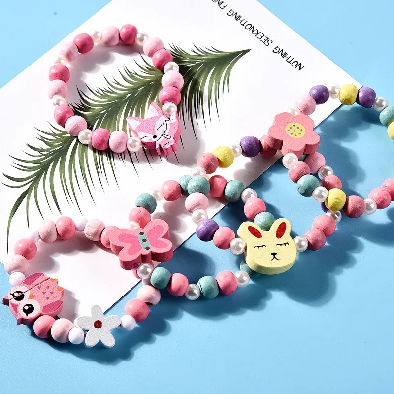 

Girl Necklace+Bracelet Set Butterflies Flowers Baby Handmade Necklace Accessories Princess Children Birthday Gifts