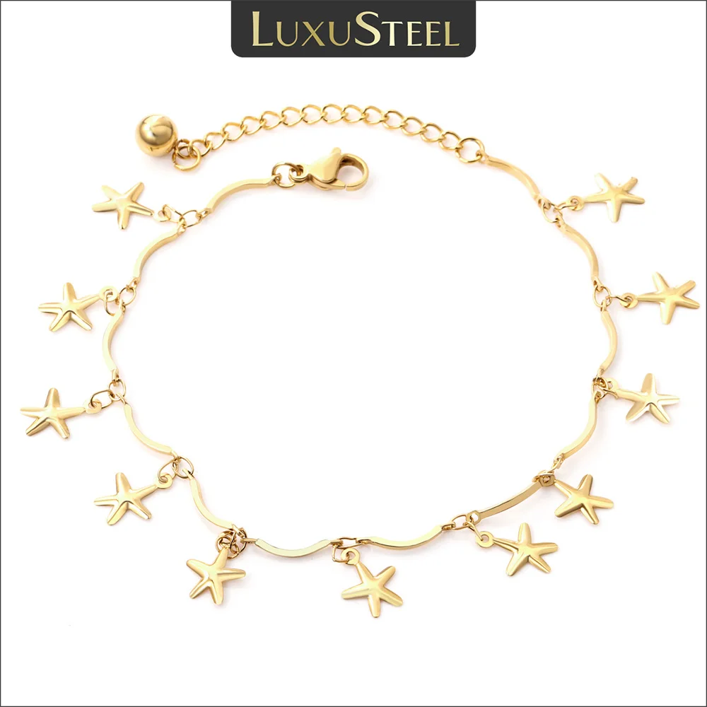 

LUXUSTEEL Stainless Steel Stars Tassel Anklets For Women Foot Accessories Adjustable Bracelet Anklet Chain On The Leg Female