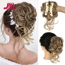 Jinkaili cabelo sintético bun bagunçado scrunchies hairpiece acessórios garra clipe chignon encaracolado falso cabelo elástico para mulheres