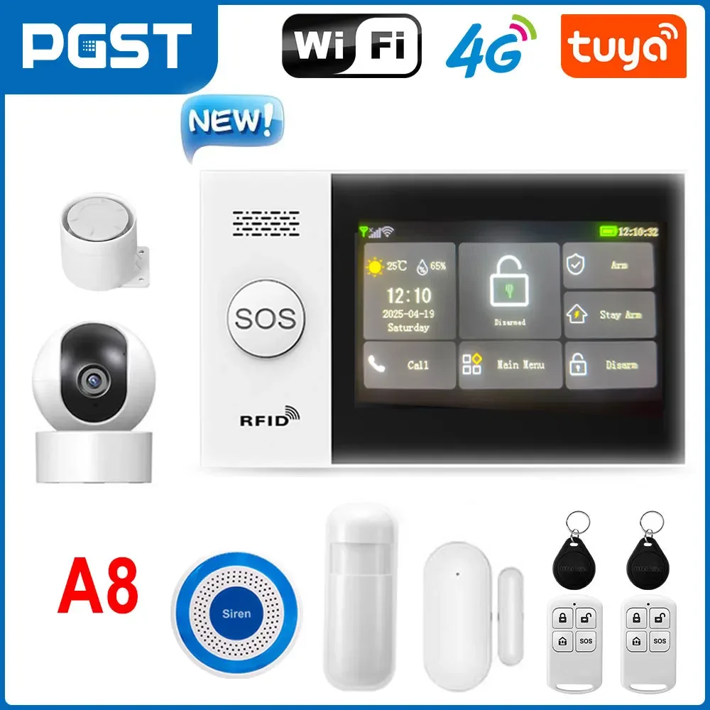 PGST 4G WiFi Security Protection Alexa Tuya Smart Life Home Automation Motion Door Magnetic Sensor Alarm Security System Kit