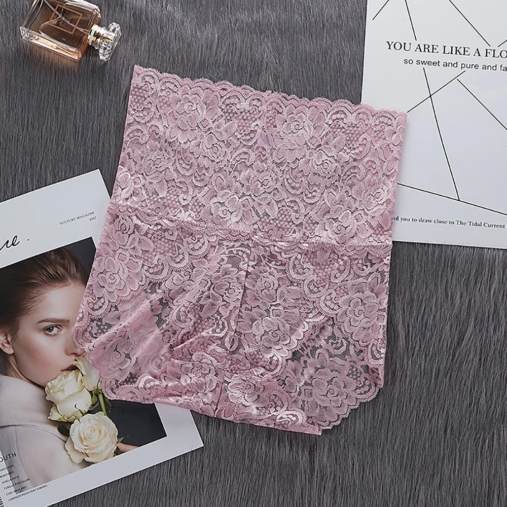 Sexy High Waist Knickers Women's Thin Hollow Lace Panties Ladies Solid Cotton Crotch Plus Size High Waist Panties For Women