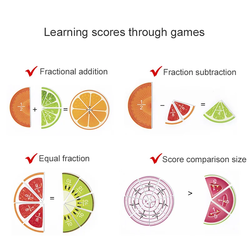Wooden Math Enlightenment Fruit Fraction Decomposition Plate Montessori Teaching Aid Children's Educational Math Toys 4