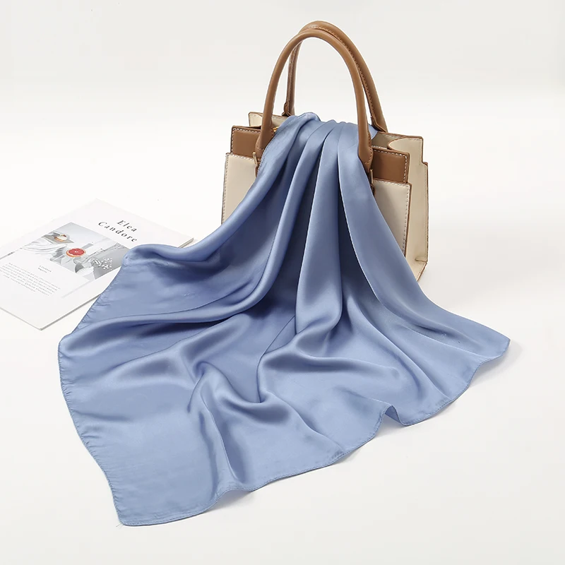70*70cm Small Size Satin Square Scarf Women Turban Handkerchief Solid Color Matte Silk Hair Wraps Thin Plain Female Neckerchief 4