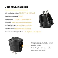 Round Rocker Switch Black On Off 2 Pin Mini Round Toggle Switch 3A 250V 6A 125V 15MM Circle Switches for RV Car Truck Boat 4