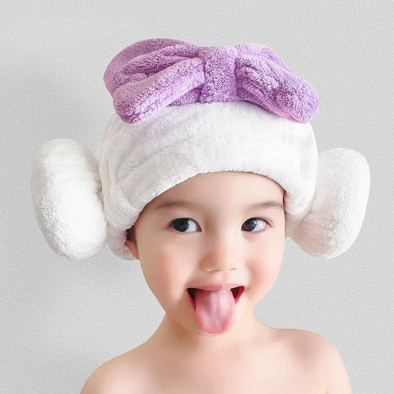 Children's Bow Quick Hair Drying Bath Towel Absorbent Cute Baby Bowknot Wrap Towel Cap Bathroom Accessories for Girls Shower Cap