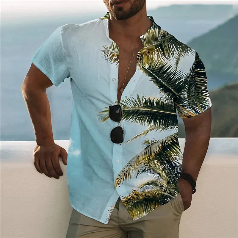 3d Printed Coconut Tree Men's Shirt Party Beach Loose Hawaiian Shirt Men's Casual Short Sleeve Top Oversized Shirt S-5XL
