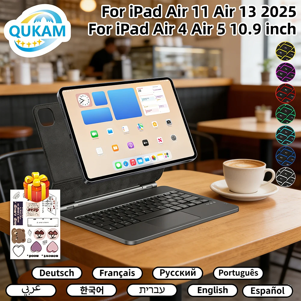 새로운 매직 키보드 아이패드 프로 11/13 M5 M4 에어 M3 에어 4/5/6 10.9인치 A16 10세대 11세대 스마트 커버 멀티 터치 백라이트 키보드