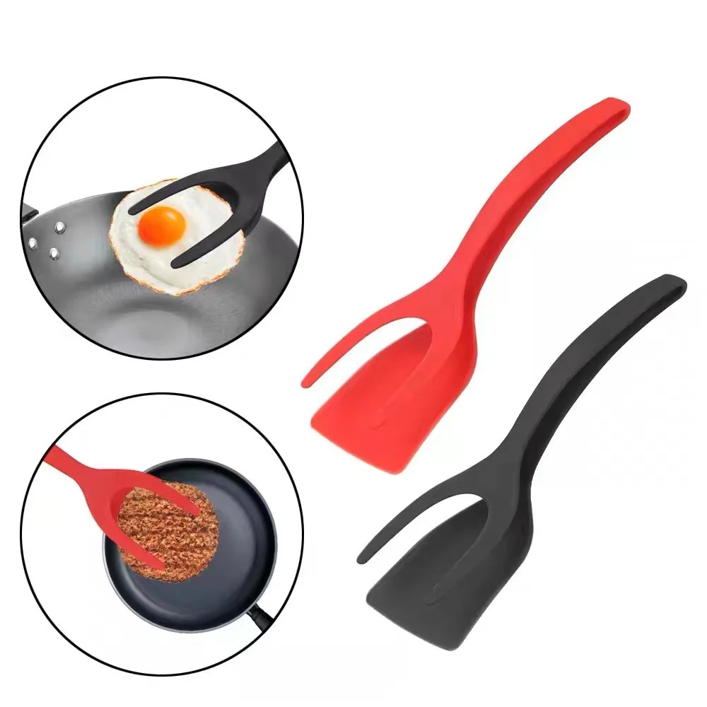 2 In 1 Non Stick Pancake Spatula French Fries Turners Egg Clamp Frying Steak Pancake Tongs Toast Omelet Clip Kitchen Accessories