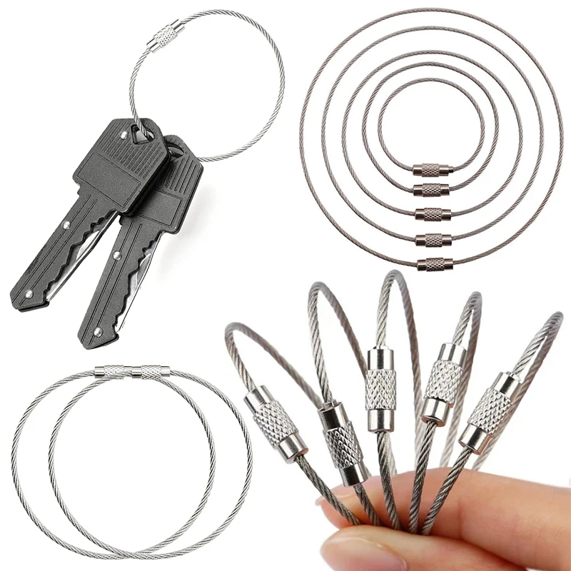 10PCS Screw Locking Wire Rope Key Chain 110MMx1.5MM Durable Stainless ...