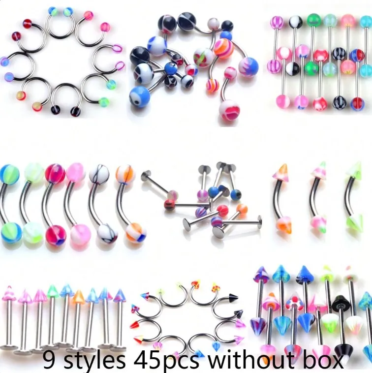 20/45 Pcs/Lot Stainless Steel Tongue Ear Rings Bars Barbell for Woman Man Unisex Body Piercing Jewelry