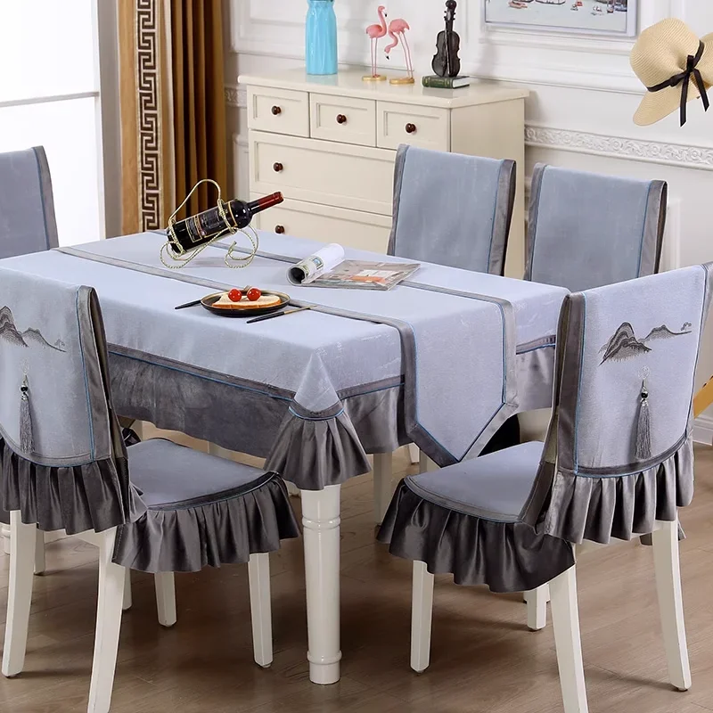 

High Grade Simple Dustproof Tea Table Cloth Anti Slip High-quality Embroidered Chair Cover Wedding Home Decoration Table Cover