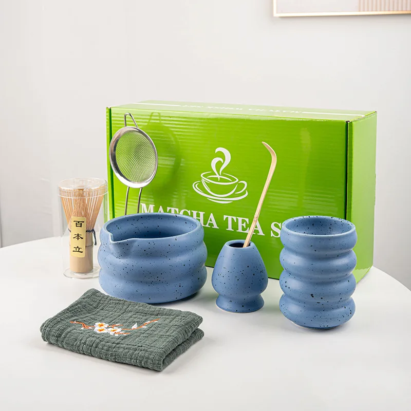 7Pcs Japanese Matcha Blender Set with Mouth Matcha Whisk Holder Bamboo Scoop for Beverage Shop DIY Tea-Making Tools Accessories