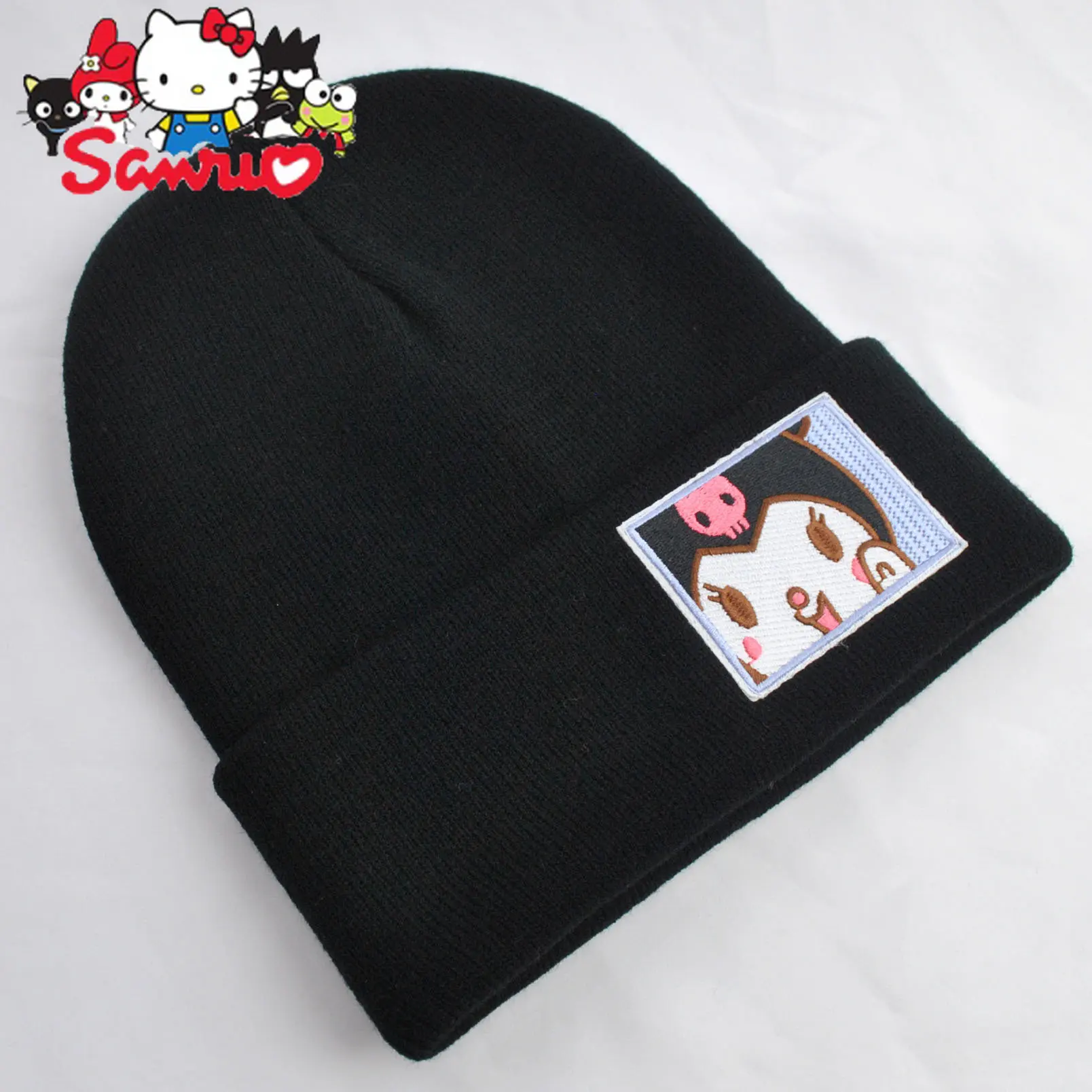 sanrio kuromi winter anime print beanie knit hat outdoor warming windproof warm headgear student anime girls ear protection cap Sanrio Kuromi Hello Kitty Winter Hat Melody Cinnamoroll Japanese Beanie Outdoor Knit Women Wrap Student Winter Warm Headwears