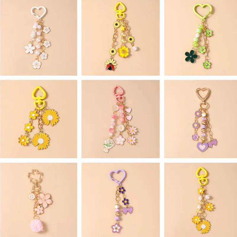 Modische Blumen-Schlüsselanhänger für Damen und Herren, Autoschlüsselhalter, Handtaschenanhänger, Schlüsselringe, Accessoires, DIY-Schmuck, Geschenke