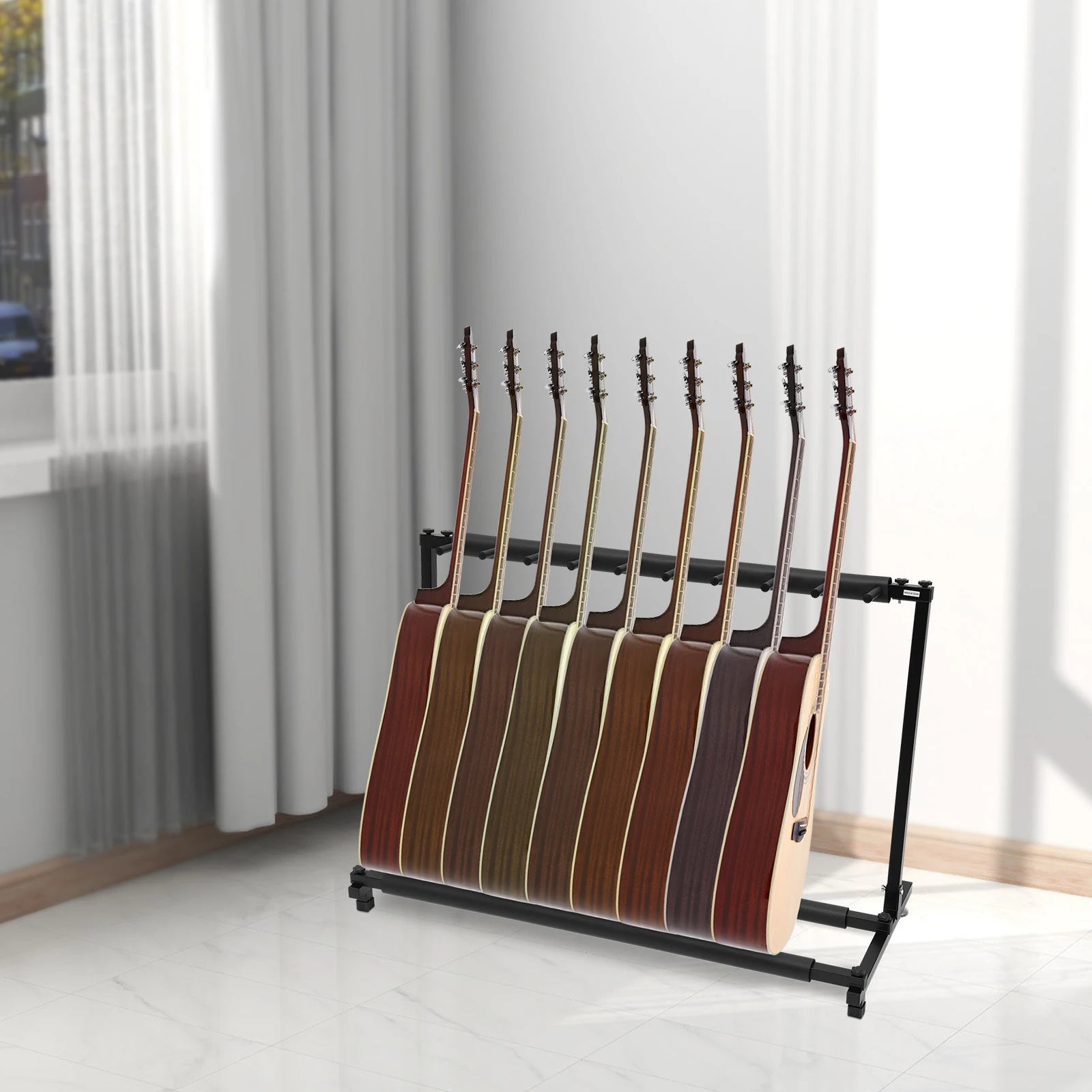 9-Gitarren-Bodenständer Robuste Eisenkonstruktion mit Weichen Schaumstoffpolstern für Elektro-/Akustikgitarren – Detail 6