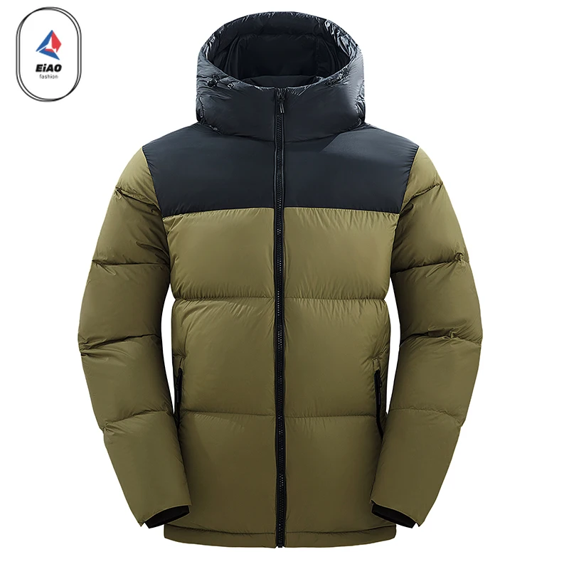 EIAO Winter Down Jacket Men Outdoor Hiking Splicing Waterproof Cold-proof White Duck Down Warm Coat Man Ski Hooded Puffer Parkas
