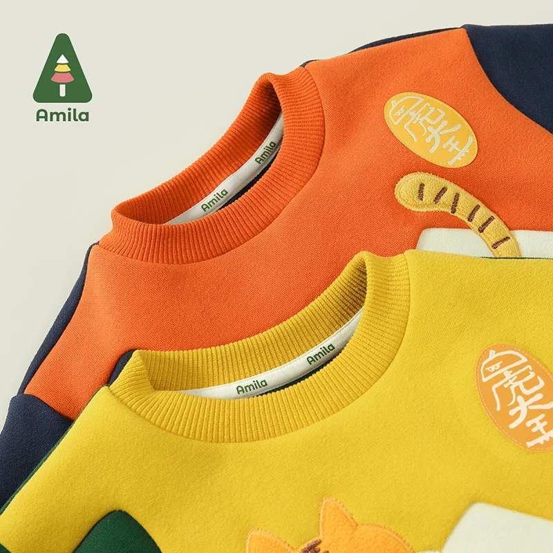 Amila Baby Boy Hoodie Winter New Multicolour Round Neck Fleecing Soft Fashion Warm Elastic Baby Clothing