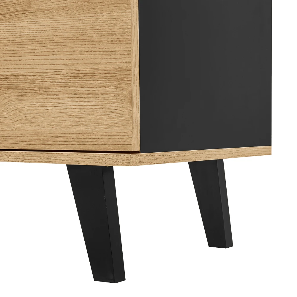 PINGGO 170cm TV-Ständer Holz Schwarz Design Lowboard mit Schubladen Einzigartiger Moderner Aufbewahrungsschrank Stilvolles Wohnzimmermöbel – Detail 21