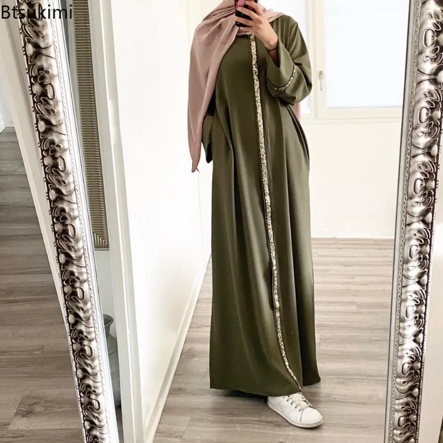 Fashion Muslim Abaya Long Robe for Women Elegant Splice Sequin Maxi Dress Hijab Kaftan Females Muslim Dress Robe De Soiree Luxe