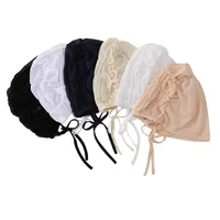 Casquettes Turban de couleur unie pour femmes musulmanes, maille intérieure, Hijab, sous-écharpe extensible islamique, Bonnets, enveloppes de tête, foulards d'été 
 ﻿ 2