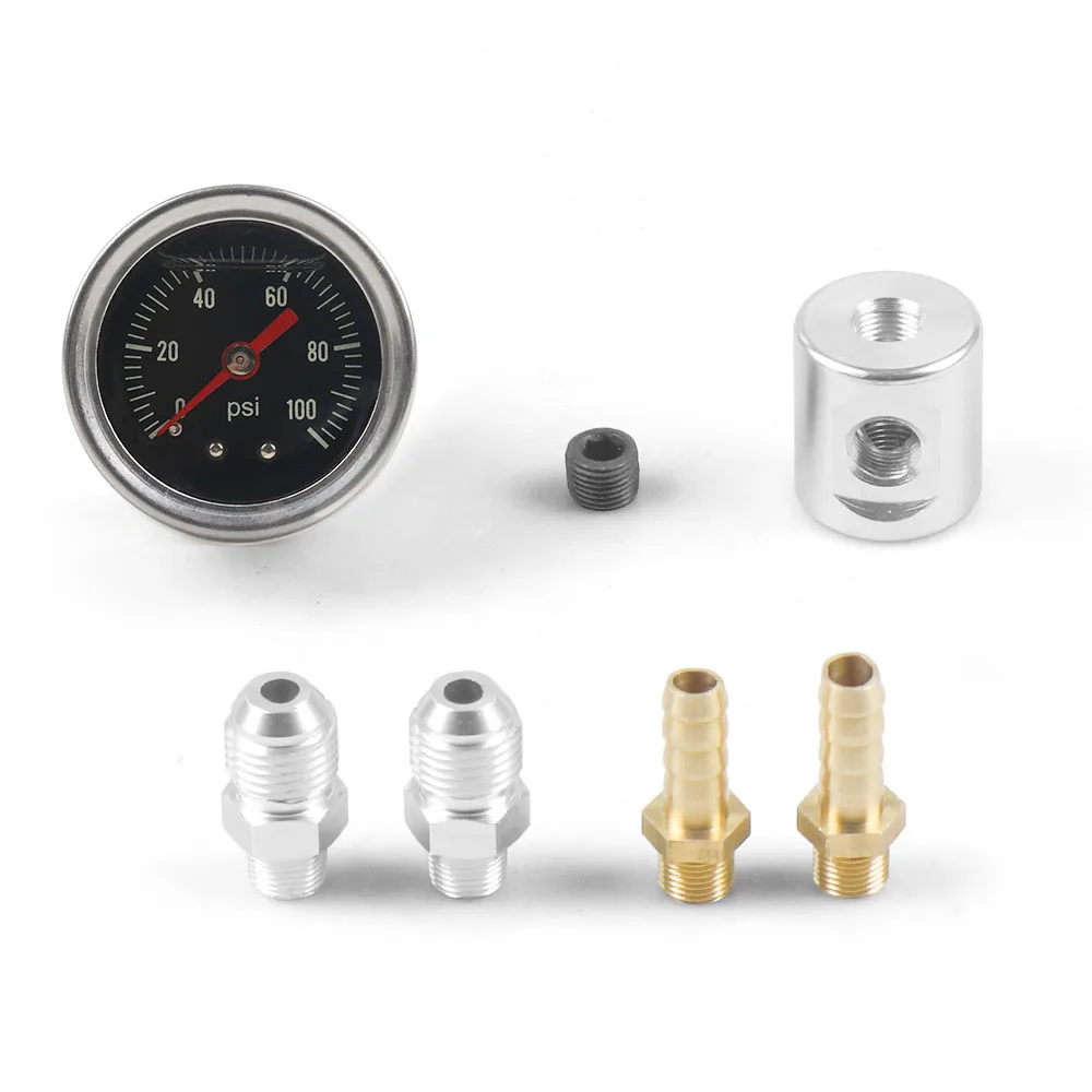 Universal 1/8 NPT Fuel Pressure Gauge Liquid Filled Polished Case and Adaptor Kit Psi＆Bar＆kg/cm&sup2; For Fuel Injection Systems Automotive Gauge