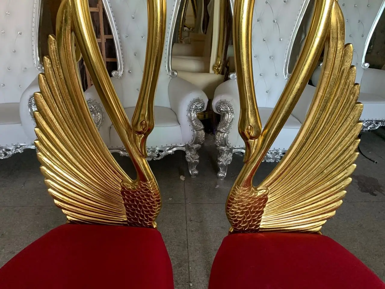 Swan Chair Hotel Club Carved Phoenix High Back Gold Chair
